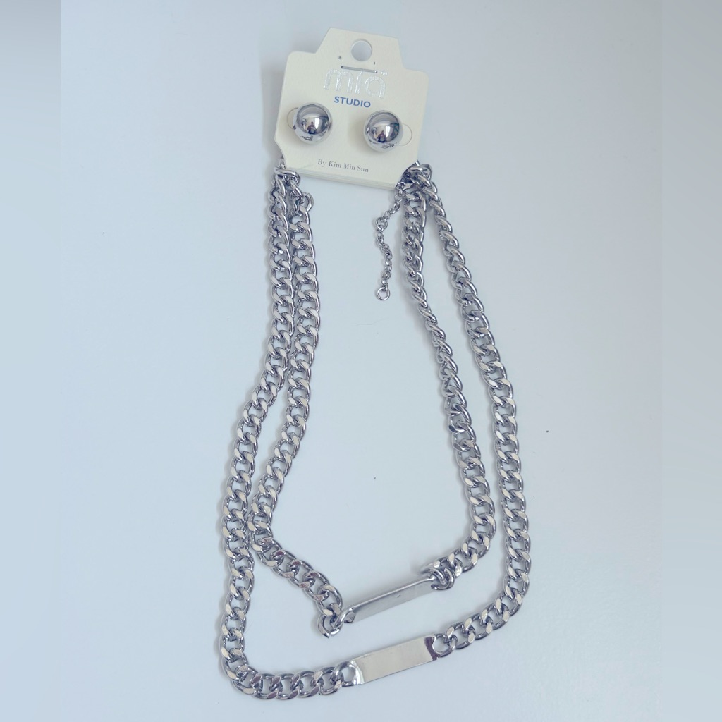 Mia Collection Double Strand Heavy Chain & Stud Earrings